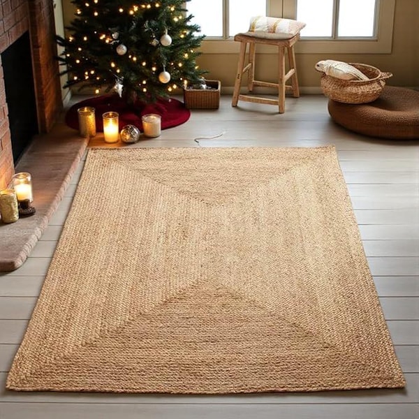 Natural Jute Rug | Custom area rug for living room bedroom rug Rectangle jute rug