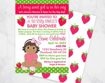 Strawberry Shortcake Invitation, Baby Shower, Baby Sprinkle, Birthday Party, 5”x7” Instant download