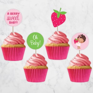 PRINTABLE 4 PC Strawberry Shortcake Icons - Double Sided - Cupcake Toppers, Diaper Cake Icons, Wall Decor, Centerpieces, NOT Editable