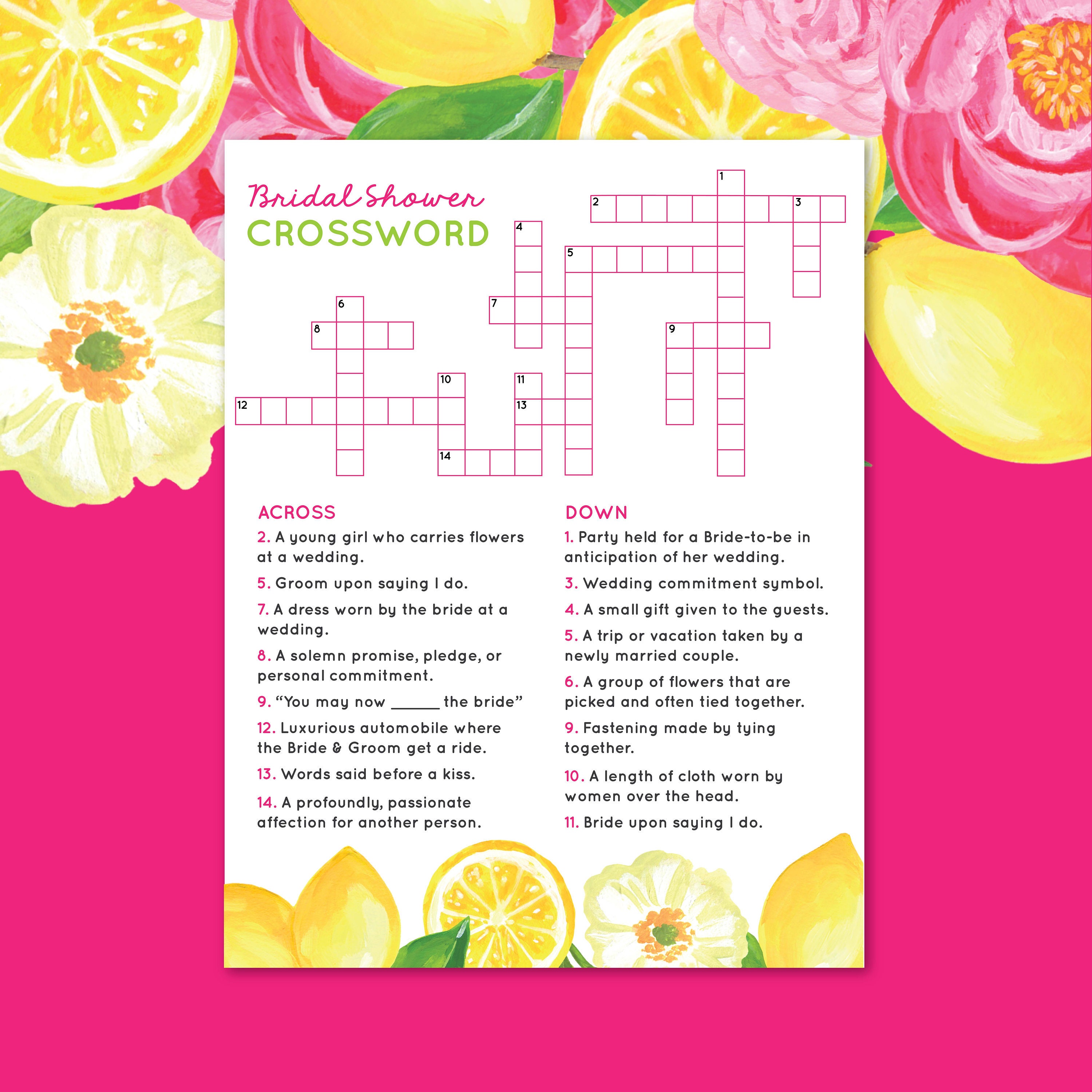 Citrus, Lemon, Floral, Crossword Puzzle Game with Answer Sheet 8.5x11