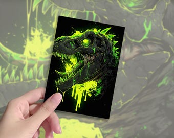 TCG Sleeves,Card Sleeves - Durable High-Definition Print,66×91mm,Gifts for Gamers|Neon Glow Dino Skull
