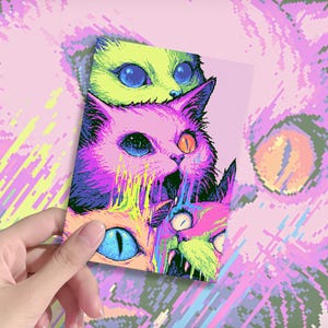 TCG Sleeves,Card Sleeves - Durable High-Definition Print,66×91mm,Gifts for Gamers|Neon Stacked Phantom Cats