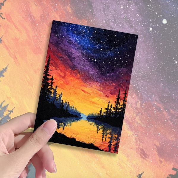 TCG Sleeves,Card Sleeves - Durable High-Definition Print,66×91mm,Gifts for Gamers|Starry Galaxy Reflected in Mirror Lake & Pine Forest