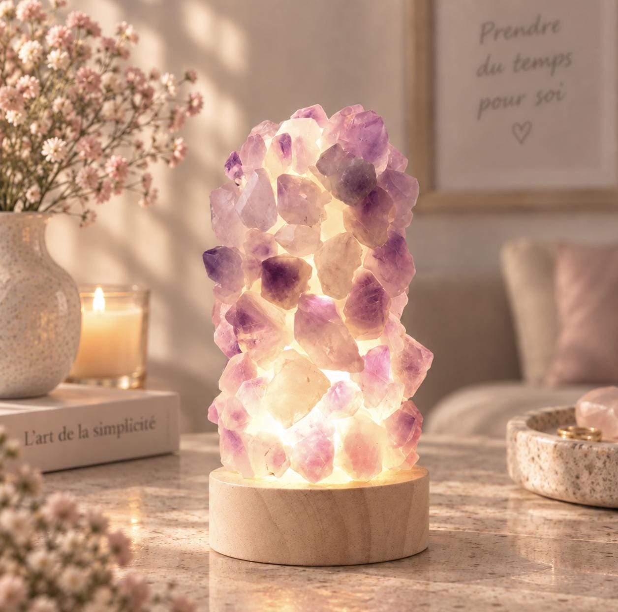 ♥天然石（フラワーアメジスト）のムードランプ 原石のアメジストランプ - Etsy 日本
