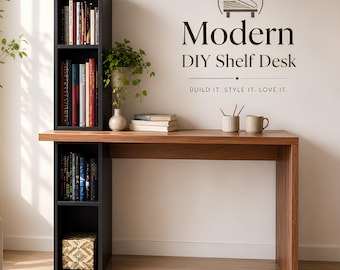 DIY Desk with Bookshelf Plans PDF – Home Office Desk Build Guide – Beginner Woodworking – Printable Furniture Plan – Instant Download