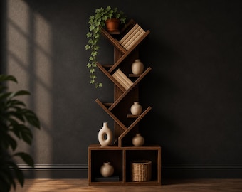 Tree Bookshelf Plans PDF, DIY Wood Shelf Build Guide, Beginner Woodworking, Home Decor Storage, Printable Furniture Plan, Instant Download