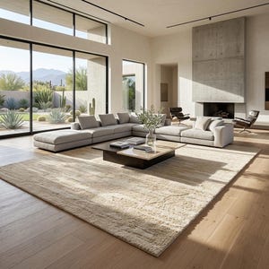 Horizon Ripple Tapis en laine tufté à la main de qualité supérieure avec texture ondulée linéaire haute-basse pour couloir chambre et salon, beige clair crème