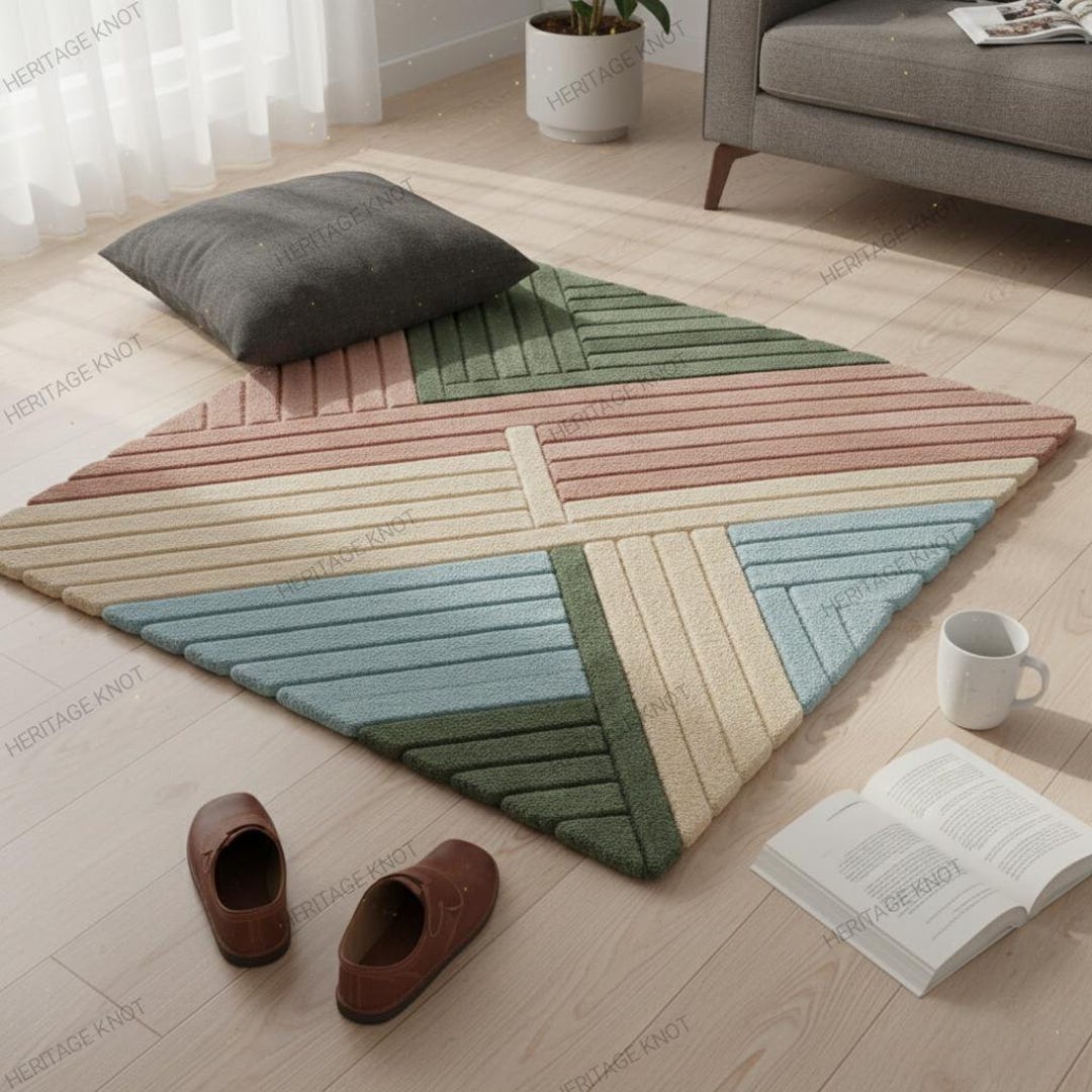 3d Tuffted Rug Geometric 3D Tufted Wool Rug – Plush Abstract Textured Carpet - Etsy