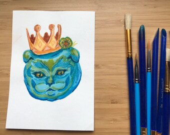 Royal Feline Original Watercolour Cat Handmade in Small Town Ontario