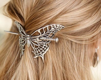 Horquilla para moño con forma de mariposa, elegante tocado nupcial, adorno brillante de metal latón, accesorio para graduación, adorno para primera comunión.