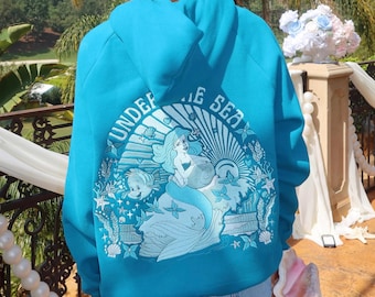 Sudadera con capucha extragrande para mujer con diseño de sirena bajo el mar.