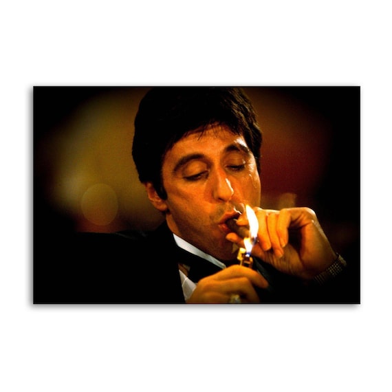 scarface cigarette Say hello to the bad guy. -Scarface isn't just a movie it's a cinematic legend. Starring the iconic Al Pacino as Tony Montana, a Cuban immigrant who rises from nothing to 16x24 Wall Decor Quality Print Poster New Condition. Tony Montana Smoking Scarface Painting