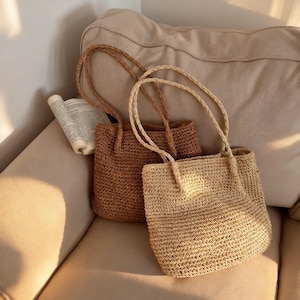 Handgefertigte Stroh Schultertasche Geflochten Tote Naturfaser Sommer Geschenk für Sie