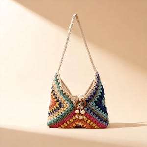 Bolso de ganchillo estilo boho, bolso de hombro, bolso de playa de verano, bolso tejido a mano para mujer.