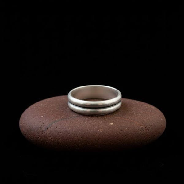 Minimalist Double Band Sterling Silver Ring – Modern Stacking Wedding Band