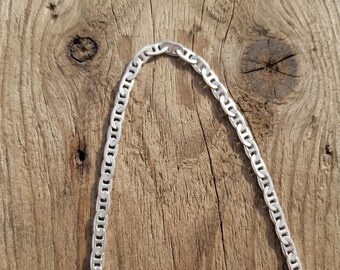 スターリングシルバー製マリナーチェーンネックレス、925シルバーアンカーリンクチェーン、ミニマリストユニセックスネックレス、ハンドメイドシルバーチェーン、彼氏彼女へのギフト