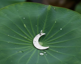 Hammered Crescent Moon Silver Pendant, Celestial Gift