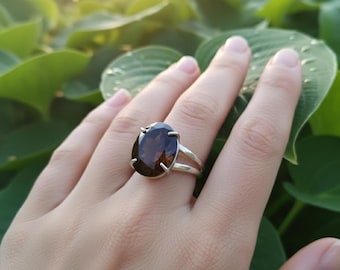 Smoky Quartz 925 Sterling Silver Ring | Oval Brown Gemstone
