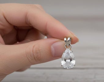 Handmade Sterling Silver Clear Quartz Pendant | Teardrop Crystal Necklace