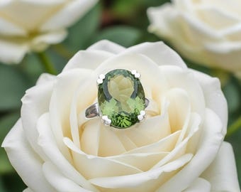 Oval Peridot Sterling Silver Ring | August Birthstone, Handmade