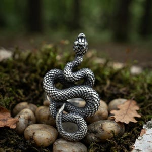 Handmade Snake Ring, Coiled Serpent Ring, Gothic Silver Snake Jewelry, Adjustable Statement Ring, Unisex Nature Ring, Halloween Gift
