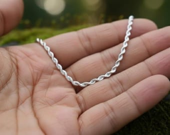 925スターリングシルバーツイストロープチェーンネックレス、ユニセックスミニマリストデイリージュエリー