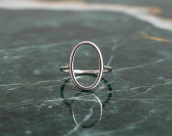 Minimalist Open Oval Silver Ring, Modern Geometric Jewelry