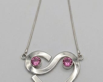 1 Pink Topaz Heart Necklace, Sterling Silver Heart Pendant, Handmade Pink Topaz Necklace, Romantic Gift for Her, Valentine's Jewelry