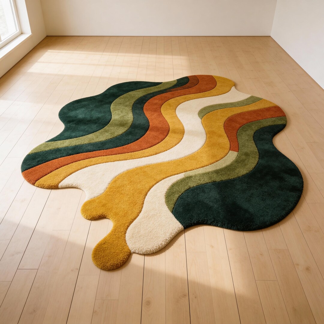 Colorful Abstract Wool Area Rug, Multicolor Artistic Carpet, Funky ...