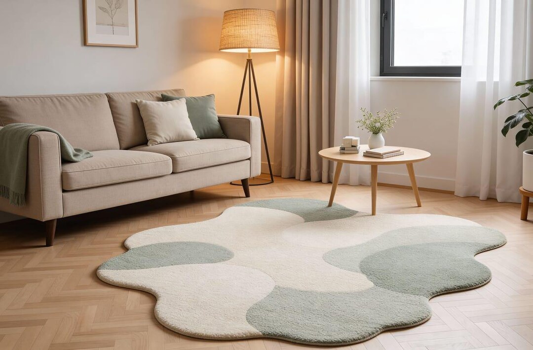 Hand Tufted Wool Rug | Sage Green Abstract Organic Shape - Etsy