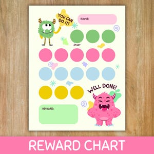 Tableau des récompenses Monster pour enfants - Routine quotidienne et suivi du comportement imprimables