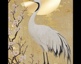 Garza con impresión en lámina dorada para paredes interiores de dormitorios y pasillos.