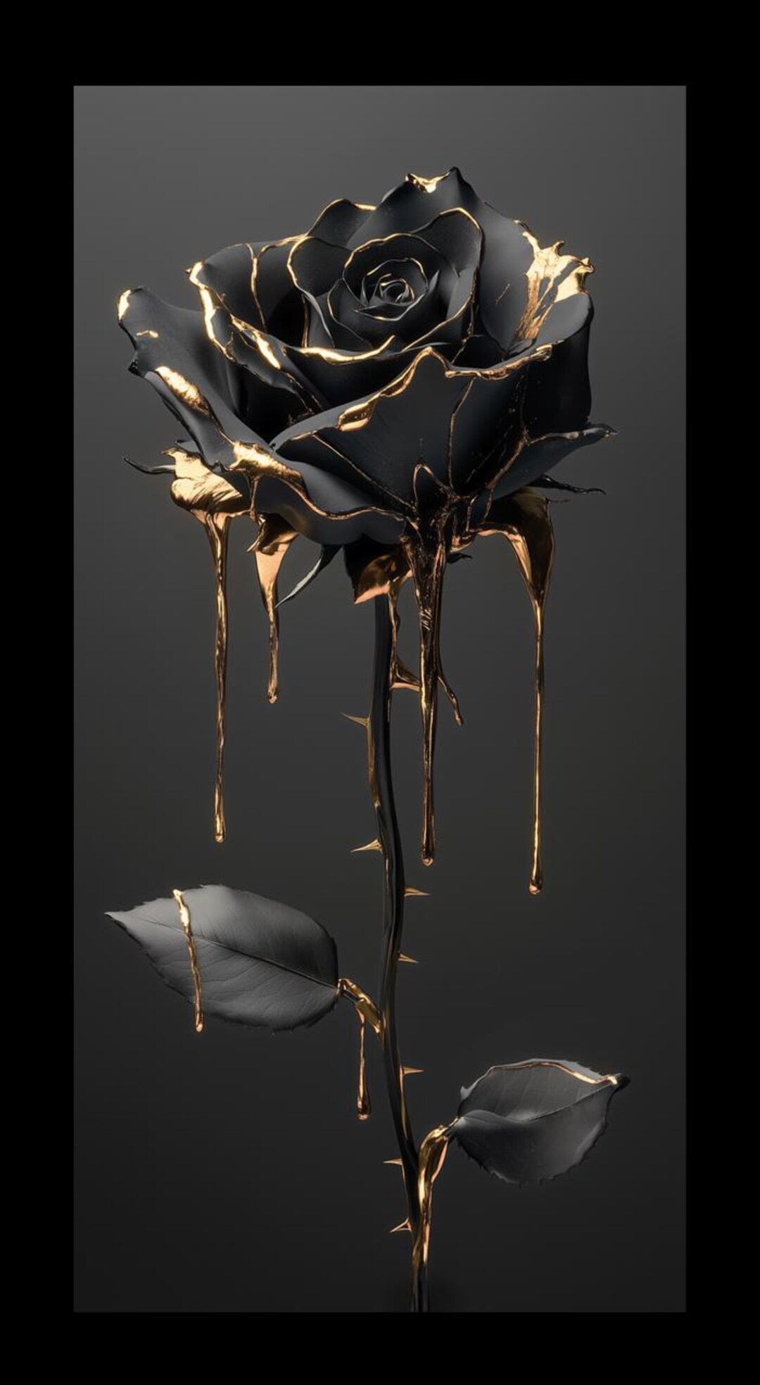 Gold Wall Art Black Rose on Canvas With Metallic Foil Accent Decor ...