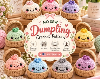 Patrón de ganchillo amigurumi de dumplings sin costuras, apto para principiantes, términos estadounidenses (descarga digital)