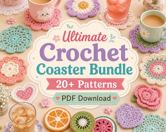 Paquete de patrones de posavasos de ganchillo, posavasos con estampado floral y frutal (descarga en PDF)
