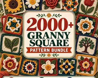 Paquete de más de 1000 patrones de ganchillo de cuadrados florales estilo abuela (descarga digital)