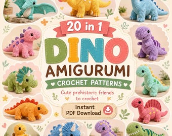 Paquete de patrones de amigurumi de dinosaurios a crochet (20 en 1 PDF)