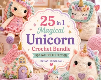 Paquete de patrones de ganchillo de unicornios, amigurumis, peluches, muñecos y llaveros (PDF digital)