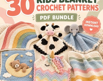 30 patrones de ganchillo para mantas infantiles, paquete de PDF para mantas acogedoras para guardería (descarga digital)