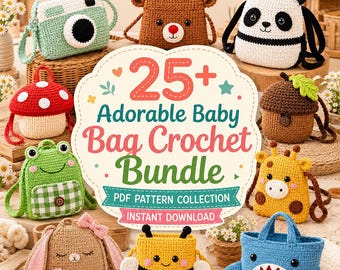 Paquete de patrones de ganchillo para bolsos infantiles, mochilas con animales y monederos (descarga en PDF)