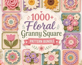 Más de 1000 patrones de ganchillo en PDF, motivos florales para mantas afganas, paquete de cuadrados de la abuela (descarga digital)