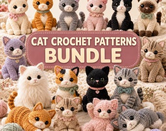 Paquete de patrones de ganchillo para gatos, diseños de gatitos amigurumi (descarga digital)