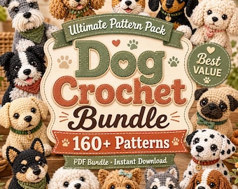 Paquete de más de 160 patrones de ganchillo para perros: Paquete PDF de amigurumi (descarga instantánea)