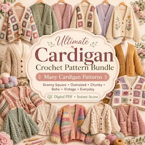 Crochet Cardigan Pattern Bundle, Granny Square, Oversized Sweater (Digital PDF)