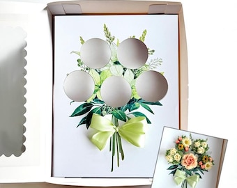 US - Customizable 3D Ribbon Bouquet Cupcake Box Insert, Floral Cupcake Holder, Elegant Bakery Gift Packaging, DIY Printable template