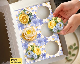 Soft Blossoms Pattern Cupcake Insert, Birthday Event Party Gift Box, DIY Print At Home Template, Standard Cupcakes, Presale Bakery Display