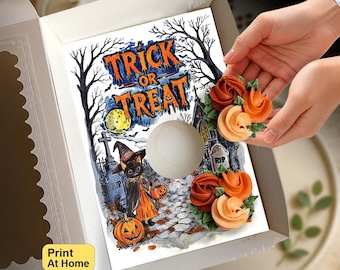 Halloween Trick or Treat Cupcake Insert, Spooky Party Event Gift Box, DIY Template for Standard Cupcakes, Presale Bakery Packaging Idea
