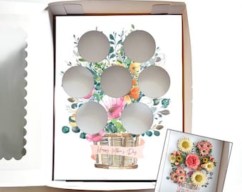US - Mother's Day Flower Basket Cupcake Insert, Rustic Floral Gift Box Display, Edible Arrangement Bakery Packaging, DIY Printable Template