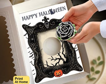 Black Gothic Frame Cupcake Insert, Halloween Party Gift Box, DIY Print At Home Template, Standard + Mini Cupcakes, Presale Bakery Packaging