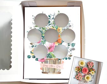 AUS - Mother's Day Flower Basket Cupcake Insert, Rustic Floral Gift Box Display, Edible Arrangement Bakery Packaging, DIY Printable Template